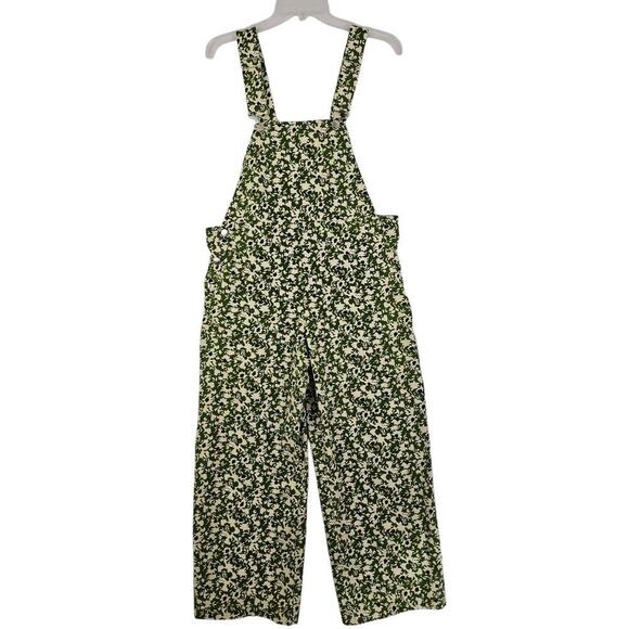 ZARA ~Woman Size S~ Green Floral Print Bib Jumpsuit Romper Cotton. - Picture 1 of 13